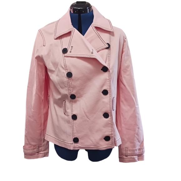 Lauren Jeans Co Ralph Lauren Jacket Dbl Button Pink Denim Large No Belt - Picture 2 of 15